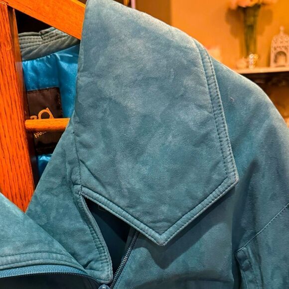 Vintage SKEA Turquoise 80’s Suede Lined Ski Jacket Women’s Puffy Shoulders Sz 8 - Picture 6 of 16